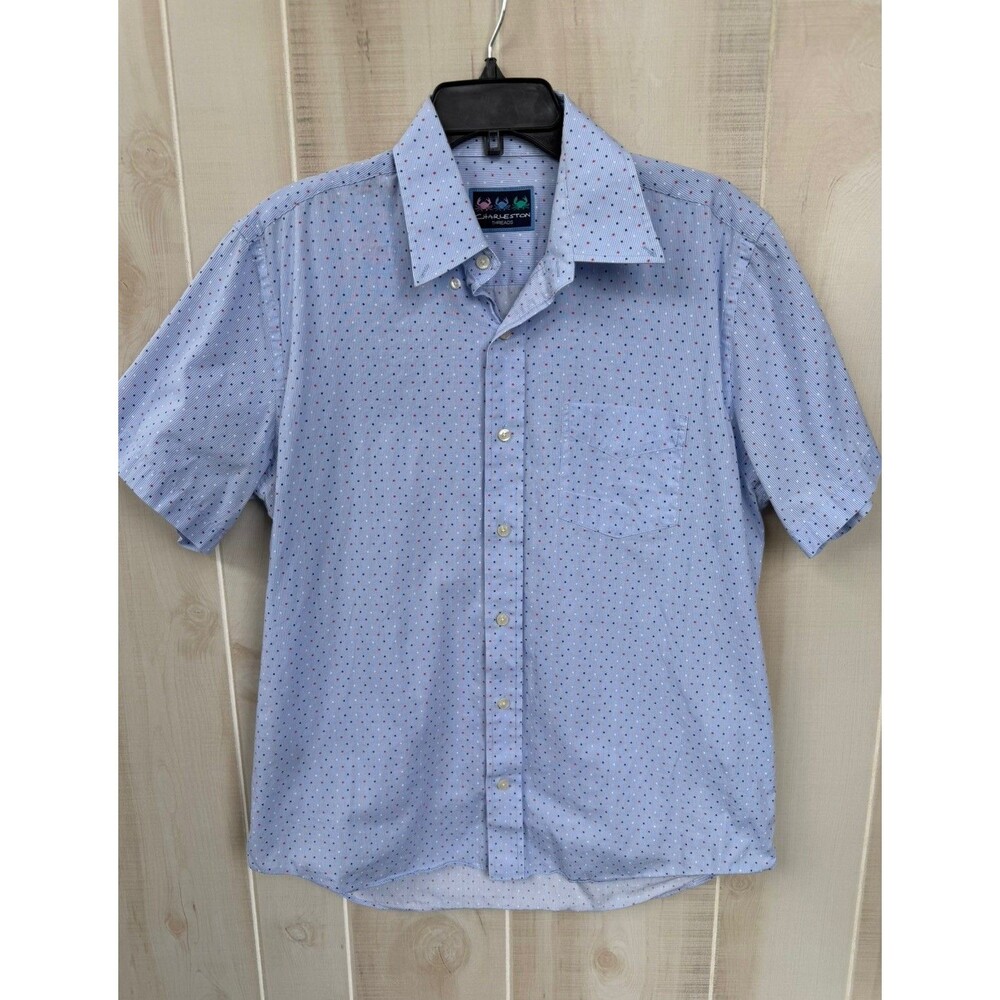 Mens Blue L Stripes Stars Button Shirt Coastal Preppy Nautical Cotton Patriotic